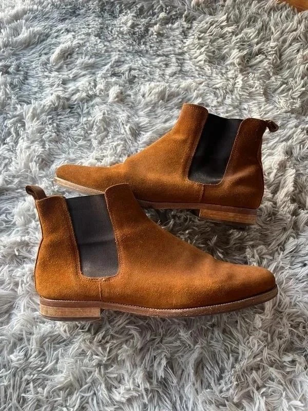 Vintage Bobbies Paris Brown Genuine Leather suede Chelsea boots Size 44EU
